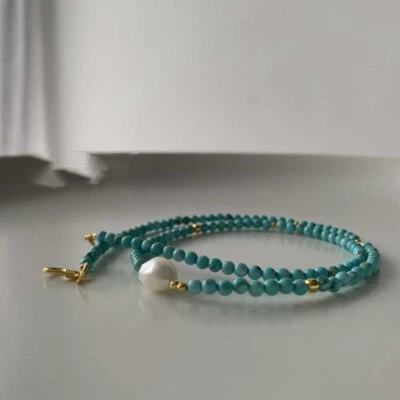 Natural Turquoise Freshwater Pearl Beads Necklace Pendant Easter Beaded Elegant - Image 1 of 4