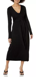 $275 Vince Women Long Sleeve Pullover Wrap Dress V-Neck Tie Waist Black Rayon 3X - Picture 1 of 6
