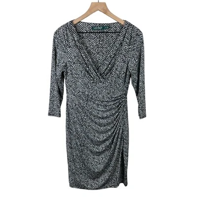 Vestido Jersey Lauren Ralph Lauren Para Mujer Negro Blanco Estampado Imitación Envolvente 8 Pequeño Foto 1 de 4