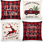 Christmas Throw Pillow Covers 18x18 Inch Set Of 4, Linen Christmas Pillowcase Bl