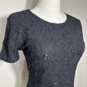 Vintage 90s Lace Worthington Black Fitted Top Baby Tee Medium - Picture 1 of 7