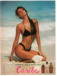 1987 Beautiful Woman Swimsuit Photo Caribe Caribbean Tanning Secret 8.5"x11" - Picture 1 of 1
