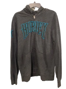 Y2K Hurley Herren Sweatshirtjacke grau Full Zip Logo mit Kapuze Gr. L - Bild 1 von 4