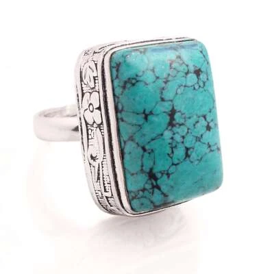 Versilbert Verstellbar Handmade Ring für Damen Türkis Edelstein R-588 - Bild 1 von 3