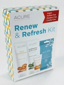 ACURE Renew & Refresh Kit, Facial Scrub / Day Cleaner Cleanser w Towelettes, NEW - Picture 1 of 3