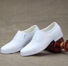 Mens White Lace Up Casual Wedding Navy Military Block Heel Business dress shoes