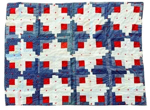 Incredible 1940s Patchwork Quilt - Workwear Bandana Fabric Indigo Paisley Floral - Picture 1 of 4