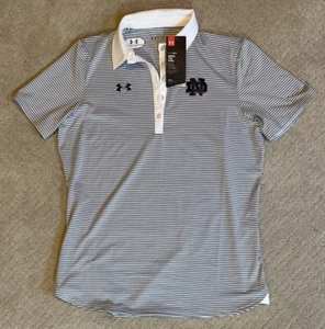 NWT Notre Dame Womens Under Armour Striped Gray White Polo Golf Tennis Size M - Picture 1 of 4