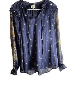 NWT Fig Flower BlouseTOP Sz XLarge/ Sheer Sleeves - Picture 1 of 8