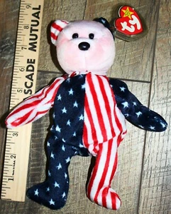 TY Beanie Babys Spangle Patriotischer Bär Stofftier Sitzsack Baby Neu Etikett 4. - Bild 1 von 4