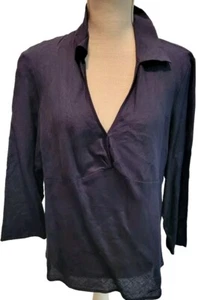 Talbots Womens 100% Irish Linen Navy Blouse Size 16 Pullover 3/4 Sleeved  - Picture 1 of 5