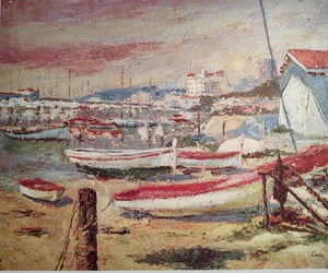 Casals Fishing Village Oil on Canvas Vintage Lithograph Ltd COA Spain 1970s - Picture 1 of 10