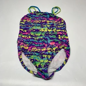 Girls Speedo 1 Piece swimsuit Size 10 Kids Girls Paint Splatter - Picture 1 of 10