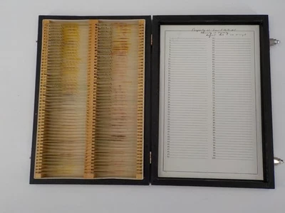 100 LABELED GLASS MICRO SLIDES & COVER SLIPS 1 CHIPPED 1949 PROF HELLEWELL - Image 1 of 4