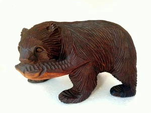 Tallado a mano japonés madera arte ainu oso negro grizzly llevar pescado salmón de colección - Imagen 1 de 10