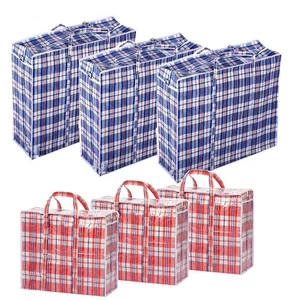 Juego de 6 bolsas de lavandería grandes y jumbo de plástico a cuadros con cremallera y asas... - Imagen 1 de 6