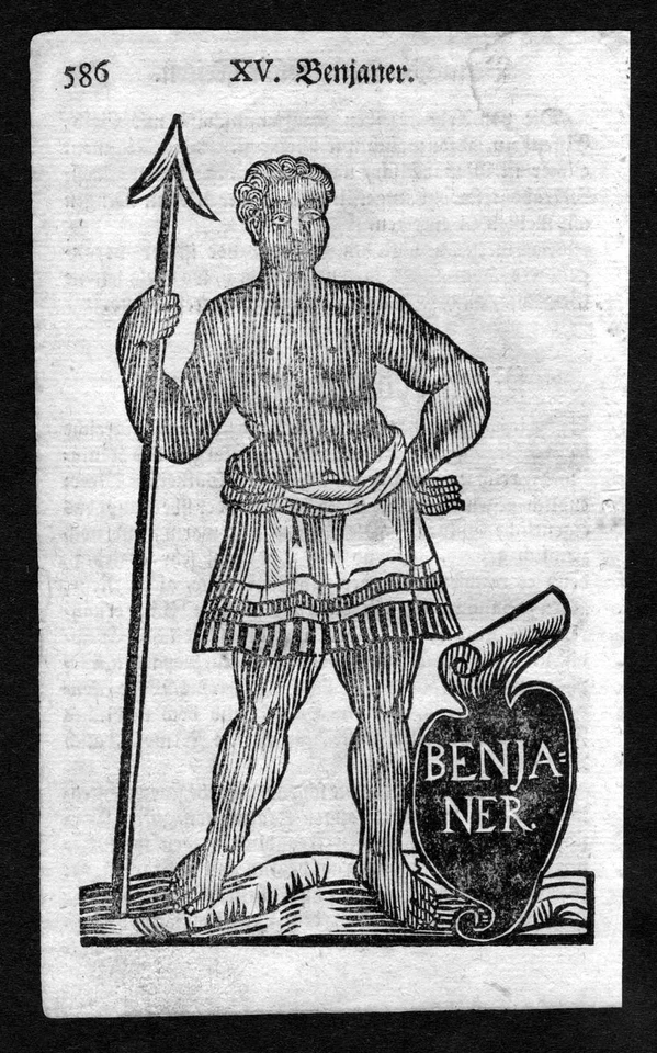 ca. 1750 Benin Afrika Africa Tracht Trachten costumes Holzschnitt antique print - Bild 1 von 1