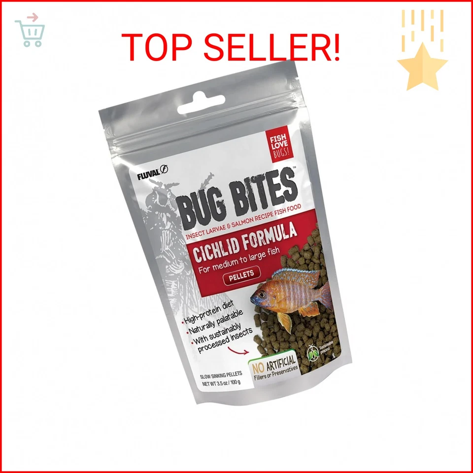 Alimento para peces cíclidos Fluval Bug Bites, pellets para peces de tamaño mediano a grande, 3,53 Foto 1 de 2