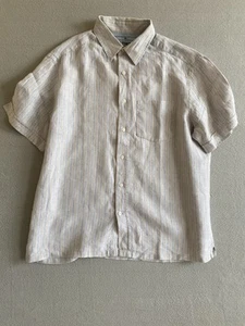 Blue Harbour M&S Pure Linen Shirt Size L Striped Summer Short Sleeve Regular Fit - Picture 1 of 12