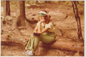Woman Sitting on a Log Gatlinburg TN Color Photo 3 1/2" x 5" c1980s - Picture 1 of 2
