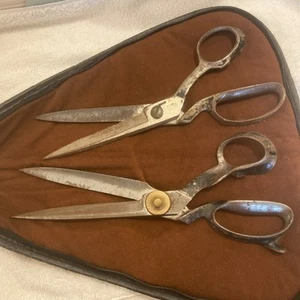 2 Giant Antique Tailor Scissors With Leather Case - Picture 1 of 9