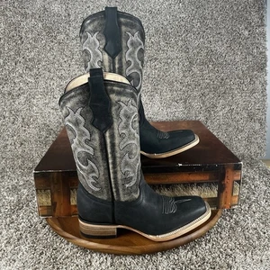 Circle G Unisex Kids Size 5 Black Embroidered Western Boot Square Toe J7111 - Picture 1 of 13