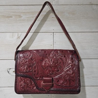 Bolso de Mano Vintage GAITAN Rojo Borgoña Repujado Múltiples Compartimentos Foto 1 de 4