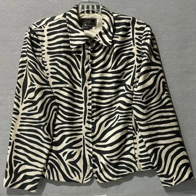 DIANE GILMAN Jacket Women Sz PL 100% Silk Safari Animal Chic Lined Zip Up - Image 1 of 4
