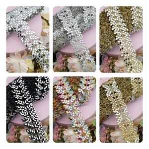 1 YARD ZARI SPIEGEL EINFASSUNG SCHNITTARBEIT METALLIC FARBE INDISCHE BORTE HOCHZEITSKLEID NÄHEN - Bild 1 von 37