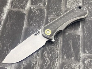 TwoSun Folding Knife 14C28N Blade Titanium/CF Handle Pocket Knife TS526-14C28N-C - Picture 1 of 11