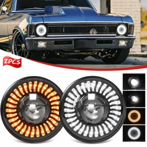 DOT Approved 7" inch Round Led Headlight Halo DRL for Chevy II/Nova 1969-1979 - Picture 1 of 13