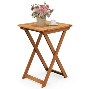 20" Outdoor Garden Folding Bistro Table Solid hardwood With Slatted Tabletop - Picture 1 of 10