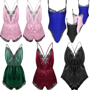 Body uomo sexy lingerie pizzo orlo tuta raso lucido scollo a V da notte - Foto 1 di 86