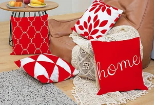 LOT 4 Red & White Geometric Modern Home Velvet Pillow Covers 20 x 20 (J64) - Picture 1 of 2