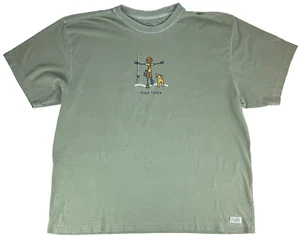Life Is Good Fish Tales with Dog Outdoor Fishing Nature Green T-Shirt Sz XXL 2XL - Imagen 1 de 4