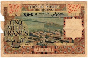 1952 Djibouti Banknote P29 5000 Francs French Somali Coast -. - Picture 1 of 2