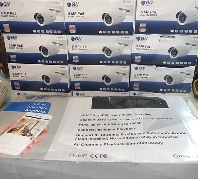 16 Channel 4K NVR 16 5MP 1920P PoE IP 12 Cameras Microphone Outdoor System - Image 1 of 4