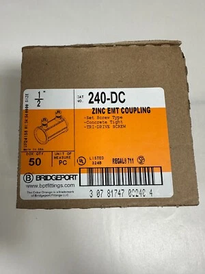Conjunto de acoplamentos tipo parafuso EMT Bridgeport 240-DC 1/2′′ zinco fundido – (pacote com 50) - Imagem 1 de 3