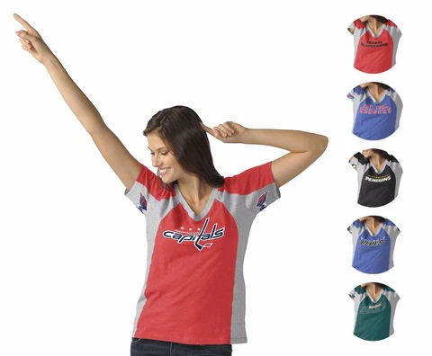 NHL Women's HANDS HIGH Sideline Fan V-Neck Tee Shirt - Sizes: S, M, L, XL  (BX) Cover