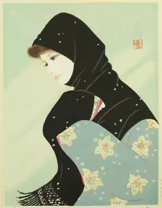 岩田専太郎 Iwata Sentaro (1901-1974) Original Woodblock Print「こゆき」(Light Snow) - Picture 1 of 17