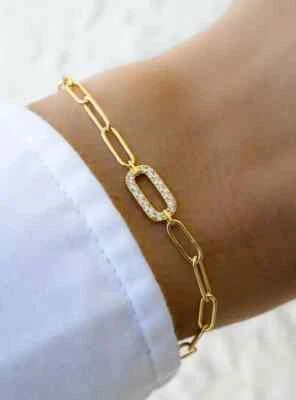 Lab Created Diamond 0.50Ct Women Paper Clip Bracelet 14K Yellow Gold Plated 7"in - Image 1 of 4