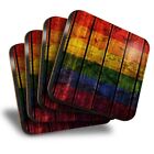 Set of 4 Square Coasters - Gay Pride Flag Wooden  #14354
