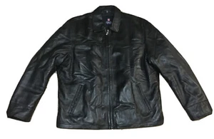 Vintage Ralph Lauren Chaps Soft Leather Jacket Men’s Size XL Black Stripe Lined - Picture 1 of 14