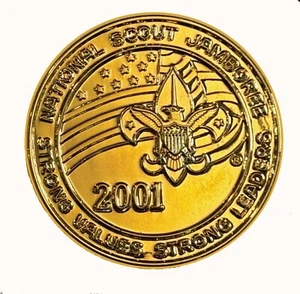 Boy Scouts 2001 National Scout Jamboree Gold-colored Coin Neckerchief Slide - Picture 1 of 1