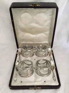 Antique French Crystal & Sterling Silver Salt Cellar Set With Spoons 19th C - Picture 1 of 12