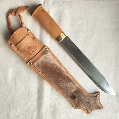 LAPIN PUUKKU FINLAND JAGDMESSER  C-STAHL GRIFF BIRKE LÄNGE 34 CM VITRINENWARE - Bild 1 von 4