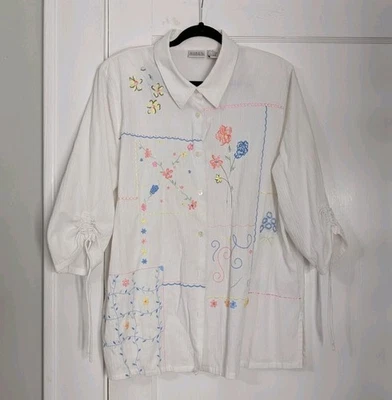 Top Koret Francisca Vintage Años 90 Y2k Bordado Abotonado Talla 20W 2XL Cottagecore Foto 1 de 4