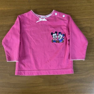 VTG 90s Baby Mickey & Co Minnie Mouse Pink Snap Shirt 12 M Long Sleeve Disney - Picture 1 of 16
