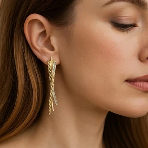 Vintage Diamond Earrings Estate Fine Jewelry Pre-Owned Brushstroke HUGE 14K Gold - Picture 1 of 24