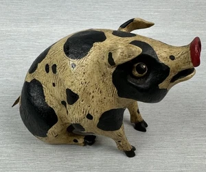 VINTAGE GEFLECKTES SCHWEIN FIGUR SIGNIERT VOM KÜNSTLER, BILL JAUQUET 1993 - Bild 1 von 8
